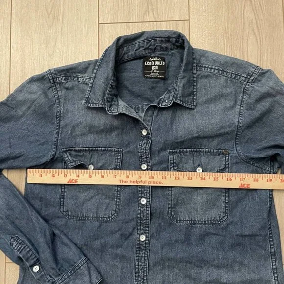 Ecko Unltd Men's Button Up Denim Shirt Slim Fit Blue Size XL - Picture 5 of 9
